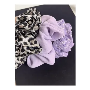 곱창밴드 스크런치 파스텔 연보라 꽃 패턴 무늬 호피 얼룩